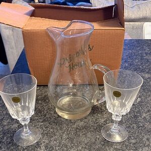Princess House Clear Glass Pitcher and Goblets
